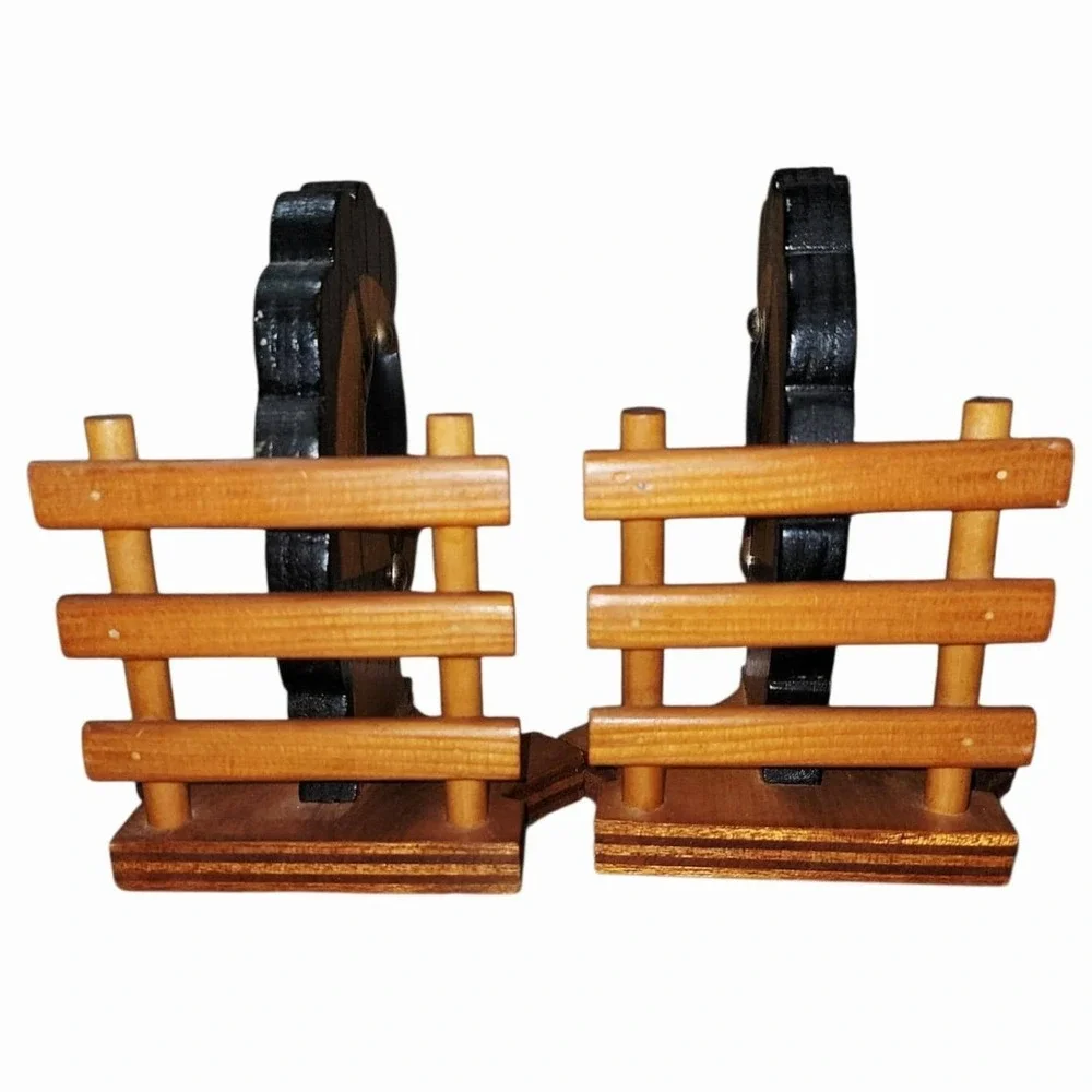 Vintage Wooden Horse Bookends Pair Hand Painted Nursery Folk Art Decor